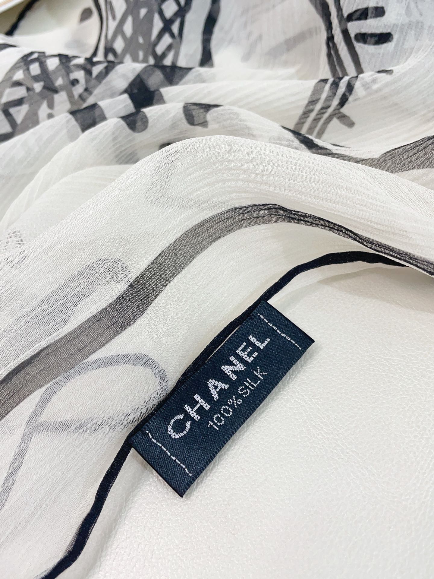 CC Square Scarf 110 CM In White Black Shunyu Georgette Silk 196210