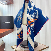 CC Square Scarf 90 CM In Blue Colorful Silk Twill  211097