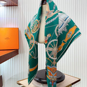 Stately Wheels Scarf 90 CM Dark Green Colorful Silk Twill 312875