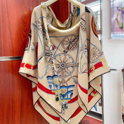 Stately Wheels Scarf 135 CM In Beige Colorful Cashmere And Silk 327468