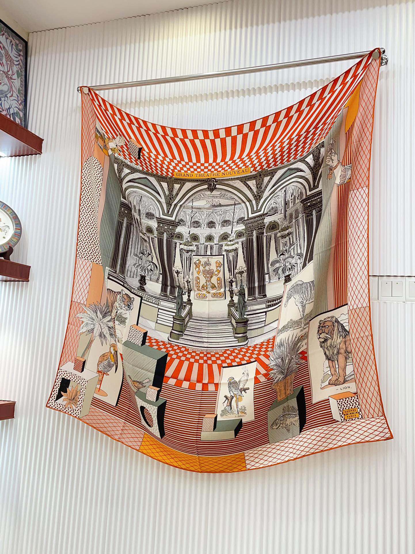 Grand Theatre Nouveau Scarf 135 CM In Orange Colorful Cashmere And Silk 362248