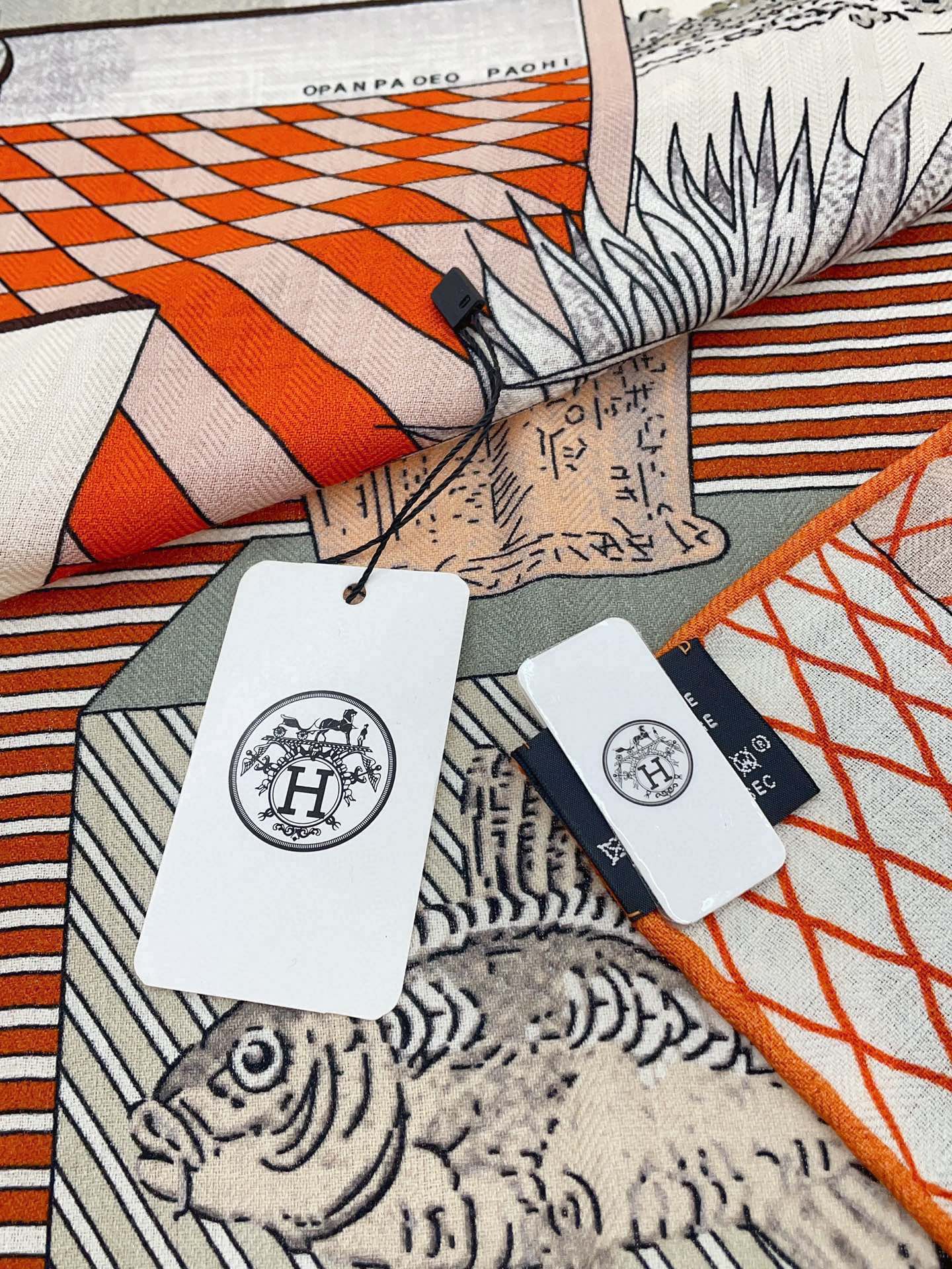 Grand Theatre Nouveau Scarf 135 CM In Orange Colorful Cashmere And Silk 362248