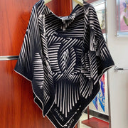 CC Square Scarf 140 CM In Black White Cashmere Mix Silk 382617
