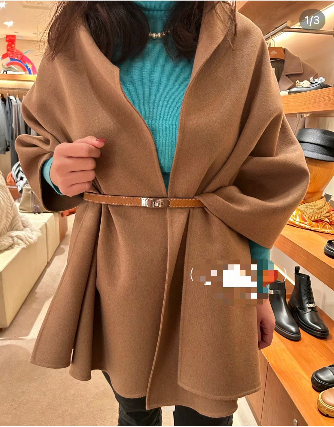 TROMPE L'OEIL STOLE IN CAMEL BROWN CASHMERE