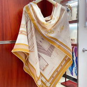 Lettres Equestres Shawl 140 CM White Colorful Cashmere And Silk 398259