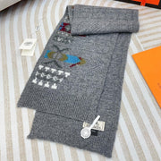 Scarf 120 CM In Grey Black Hand Woven Cashmere 401167