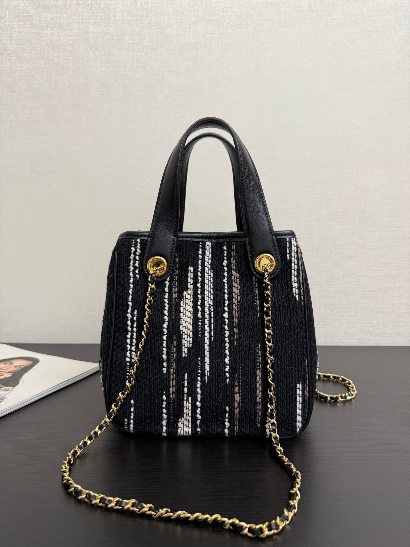 Chanel 2026 Mini Tote Bag 21cm Black Canvas Leather