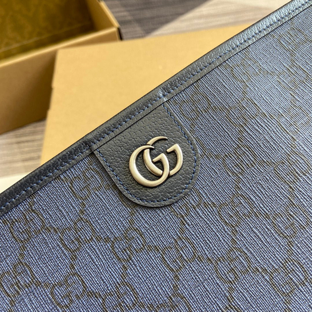 OPHIDIA GG POUCH 28 BLUE AND DARK BLUE CANVAS