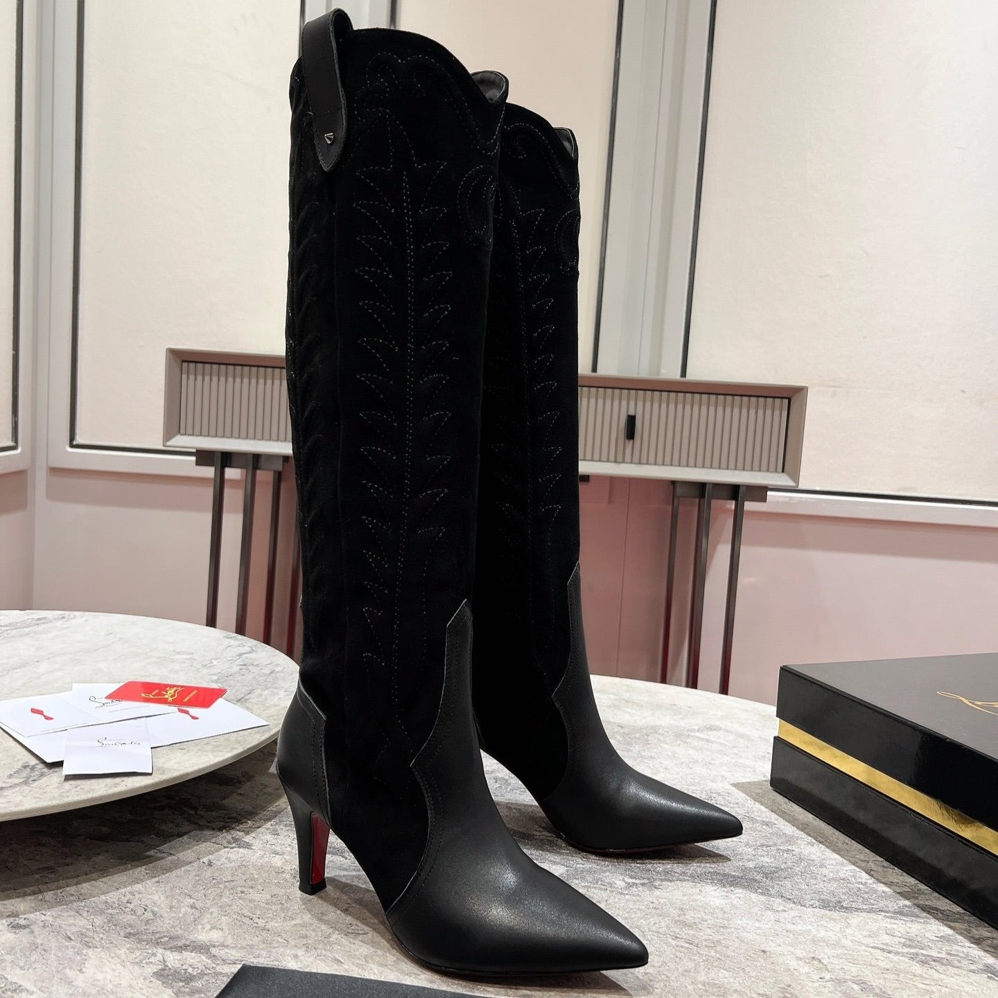 CL Santia Botta 85 mm Leather And Veau Velours Embroidery Black