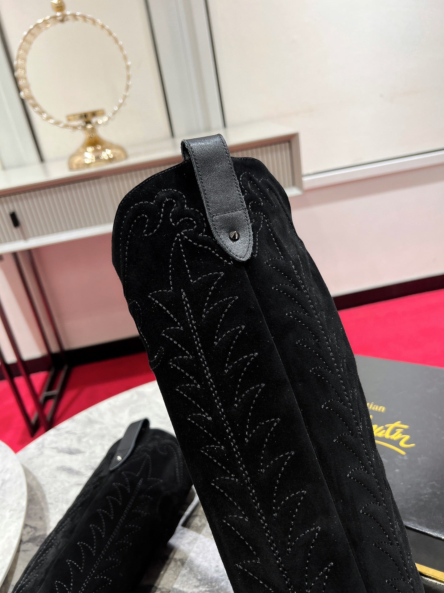 CL Santia Botta 85 mm Leather And Veau Velours Embroidery Black