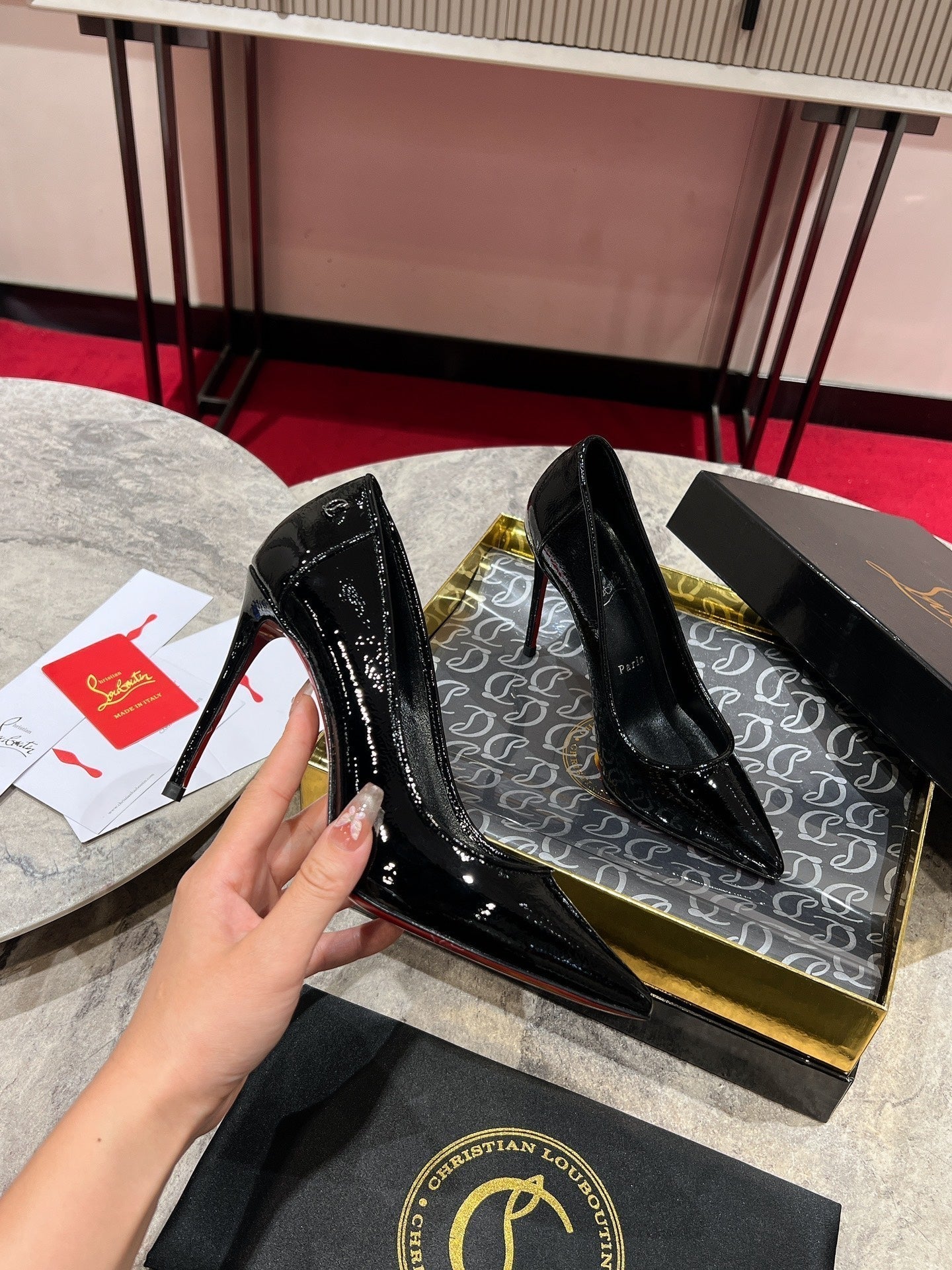 Cl Kate Pump Black Red Patent Calfskin