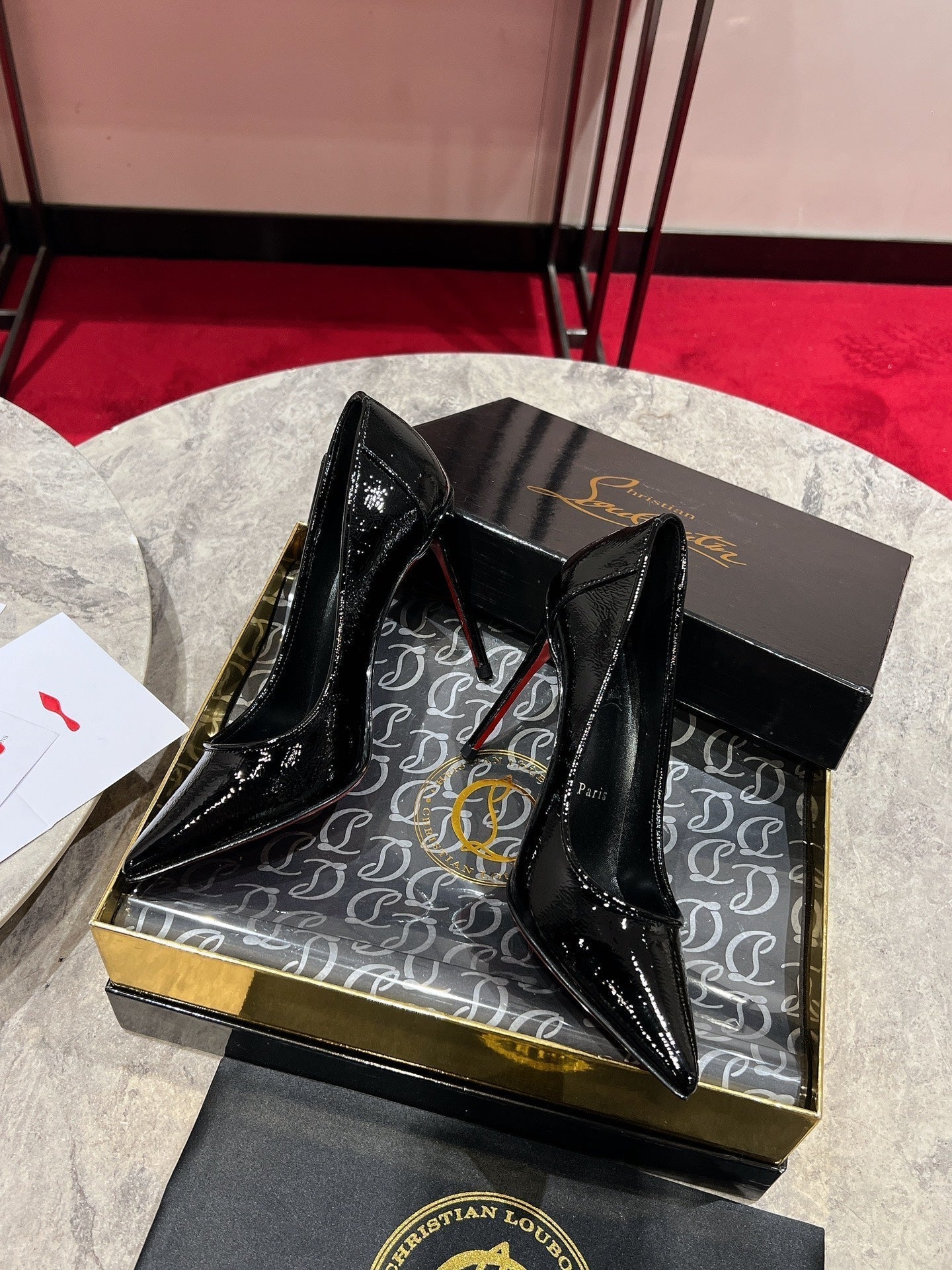 Cl Kate Pump Black Red Patent Calfskin