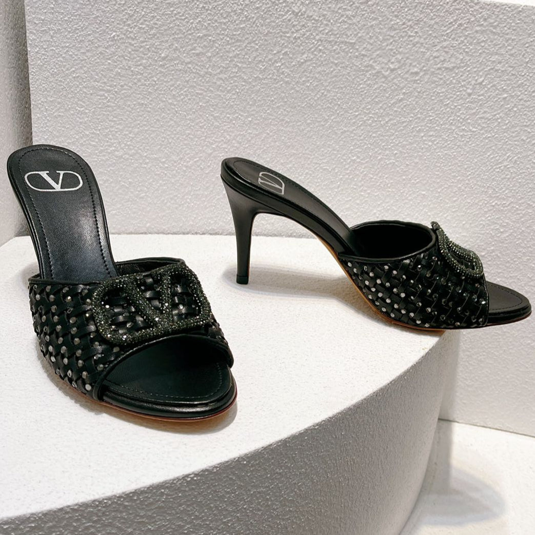 VT High Heeled Sandals Black Sheepskin 292787