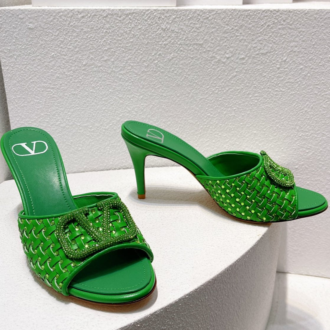 VT High Heeled Sandals Green Sheepskin 292791