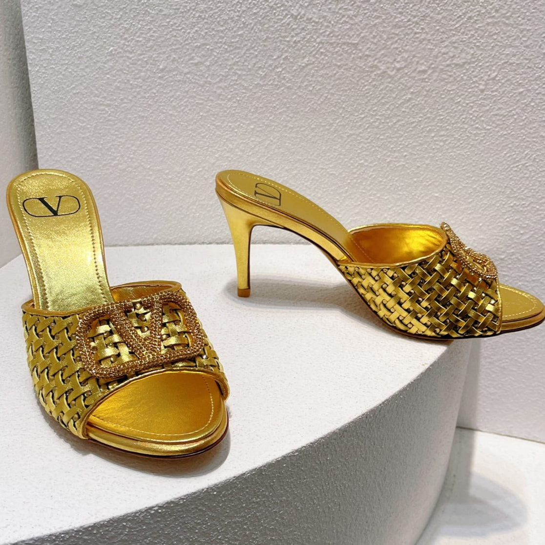 VT High Heeled Sandals Gold Sheepskin 292795