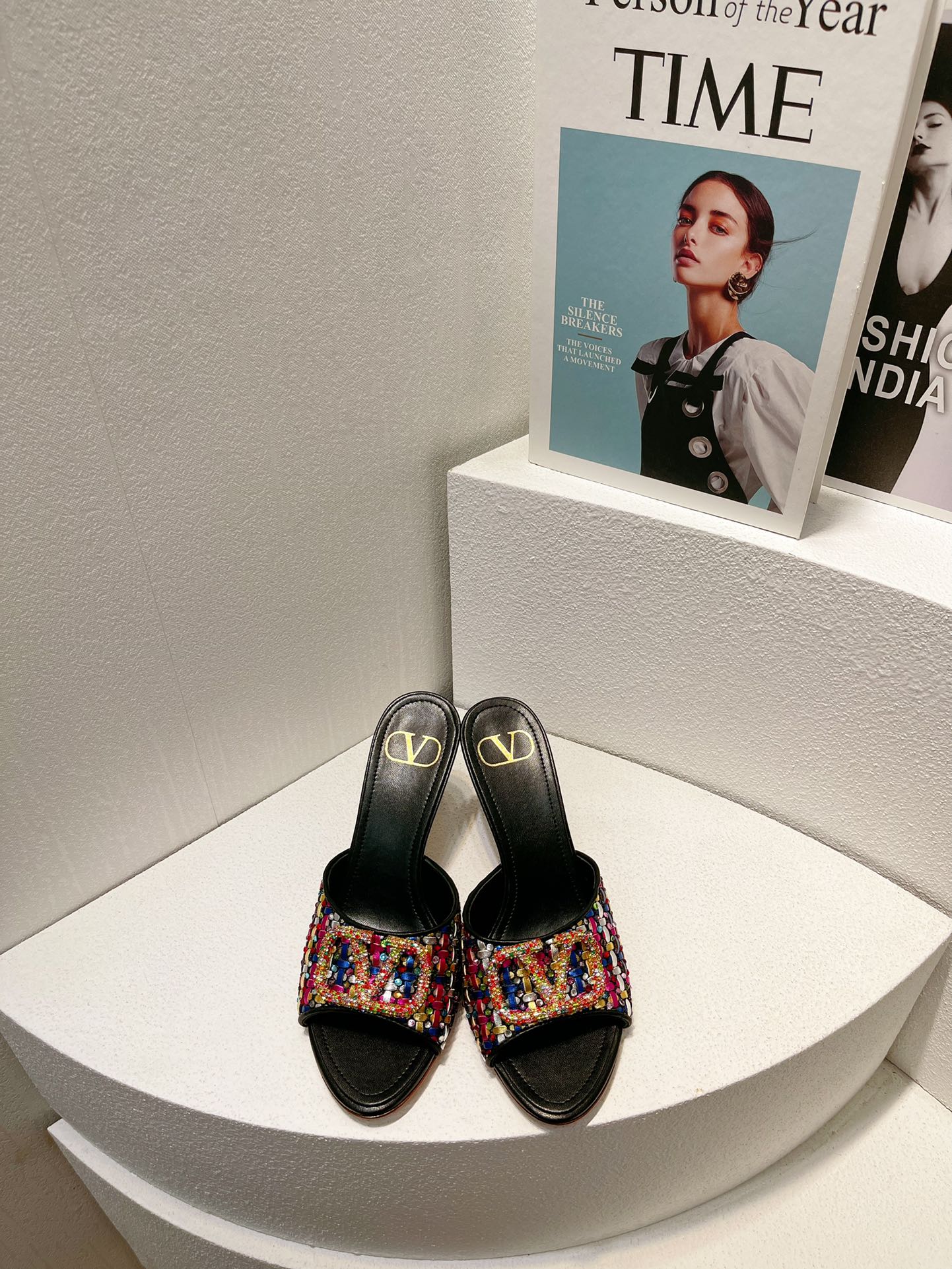 VT High Heeled Sandals Black Sheepskin 292796