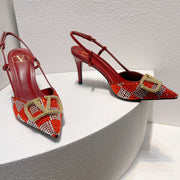 VT High Heeled Slingbacks Red Sheepskin 292816