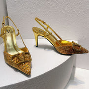 VT High Heeled Slingbacks Gold Sheepskin 292820