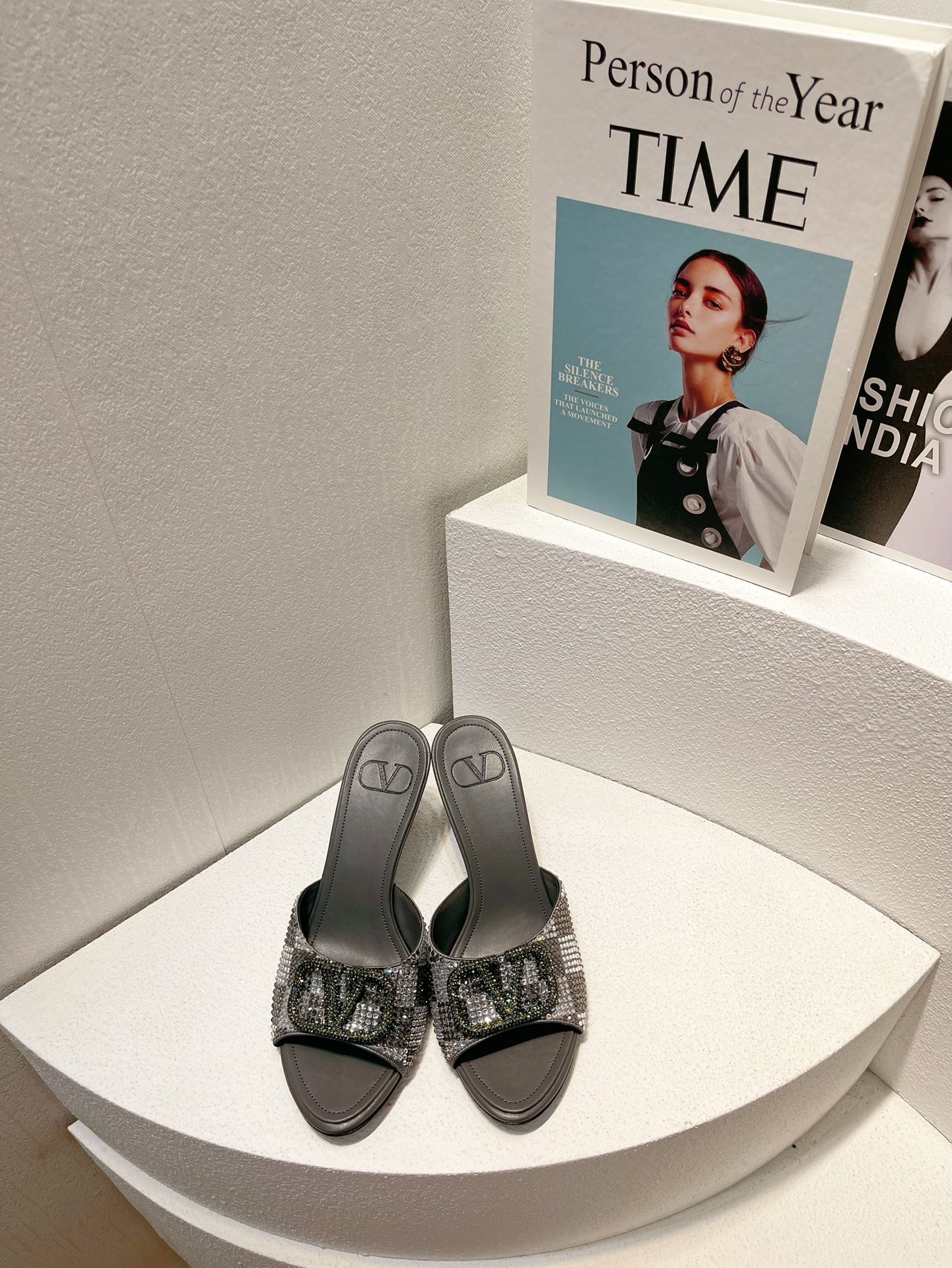 VT High Heeled Sandals Black Silver Sheepskin 292835