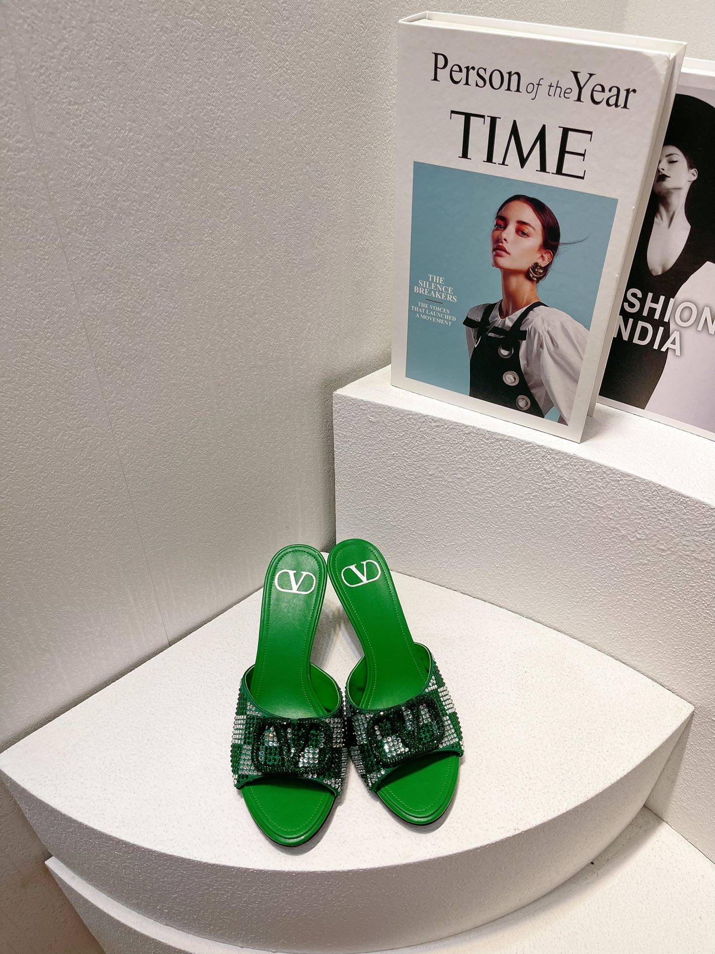 VT High Heeled Sandals Green Sheepskin 292840