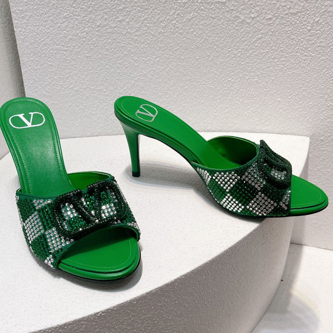 VT High Heeled Sandals Green Sheepskin 292840