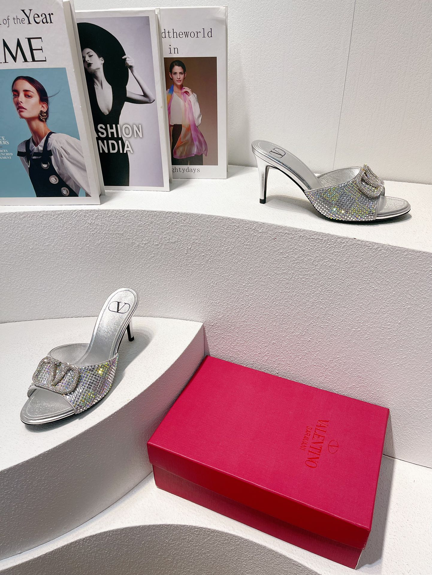 VT High Heeled Sandals Silver Sheepskin 292844