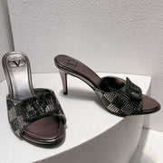 VT High Heeled Sandals Gray Sheepskin 292845