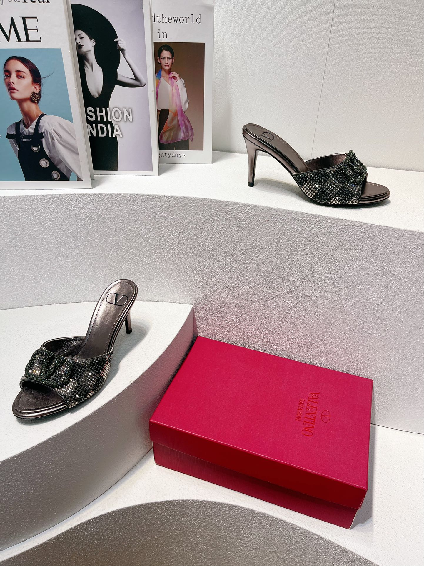 VT High Heeled Sandals Gray Sheepskin 292845