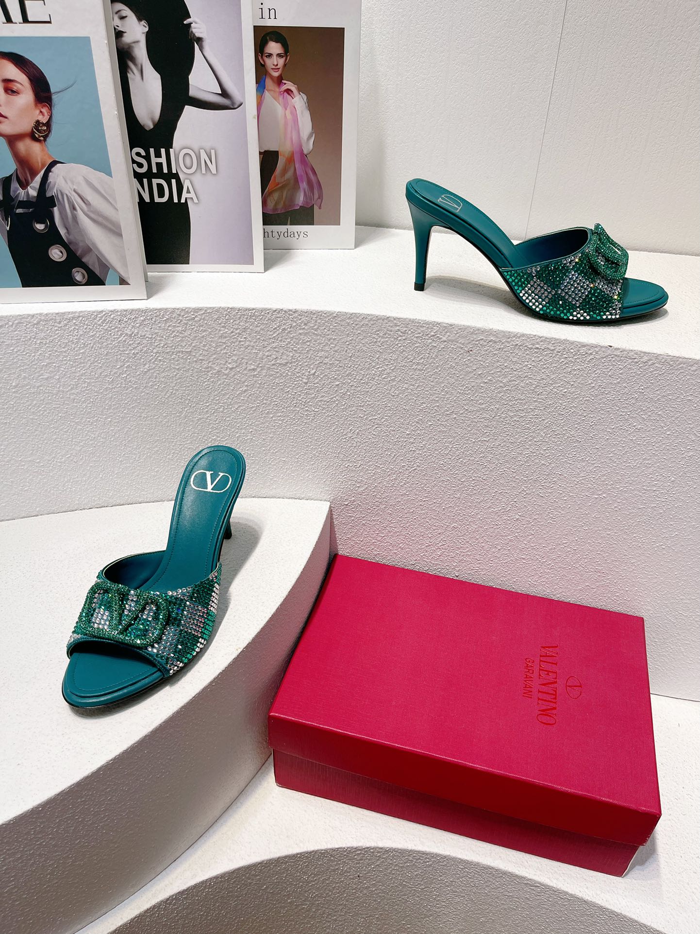 VT High Heeled Sandals Emerald Green Sheepskin 292850