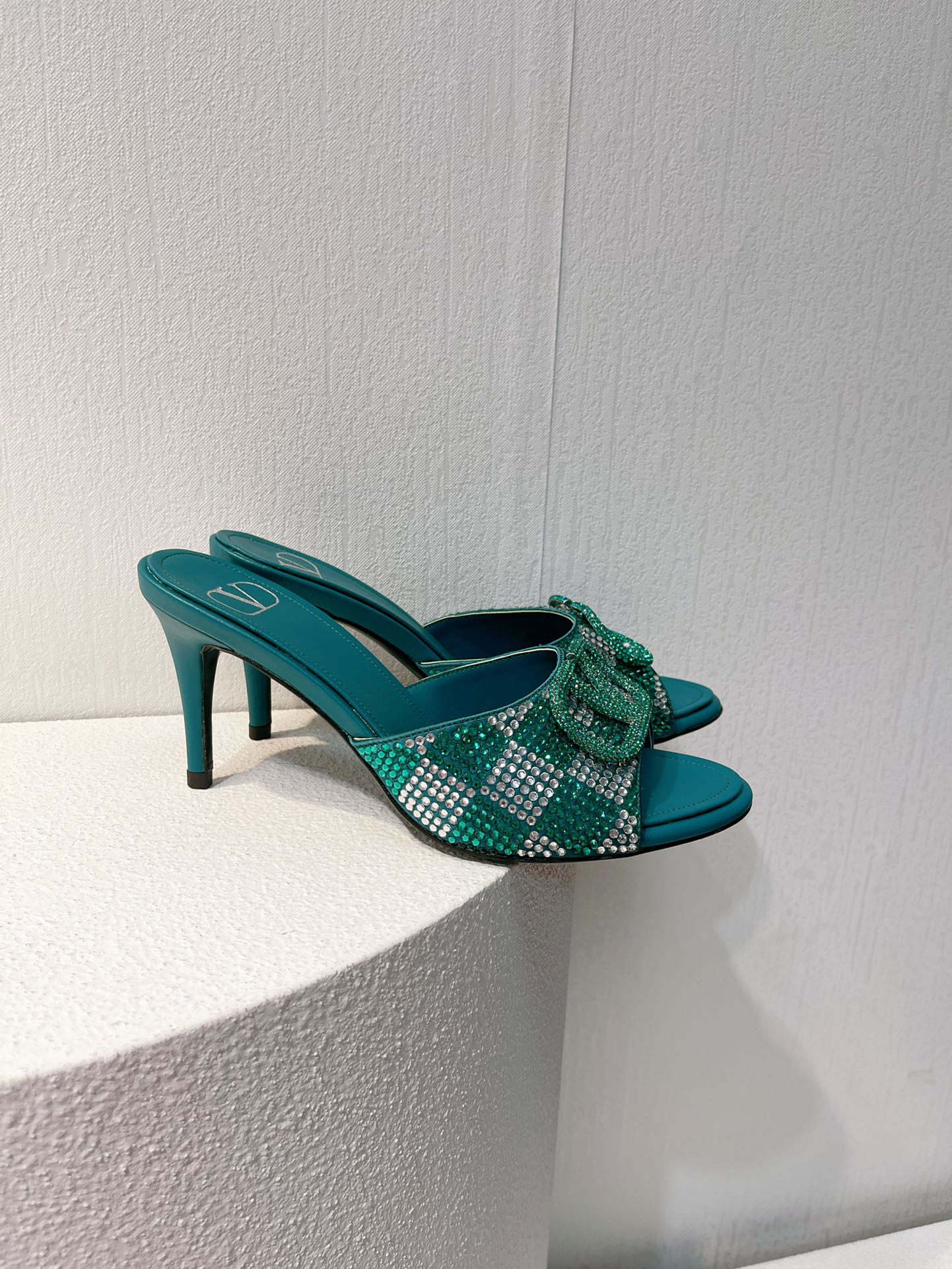 VT High Heeled Sandals Emerald Green Sheepskin 292850