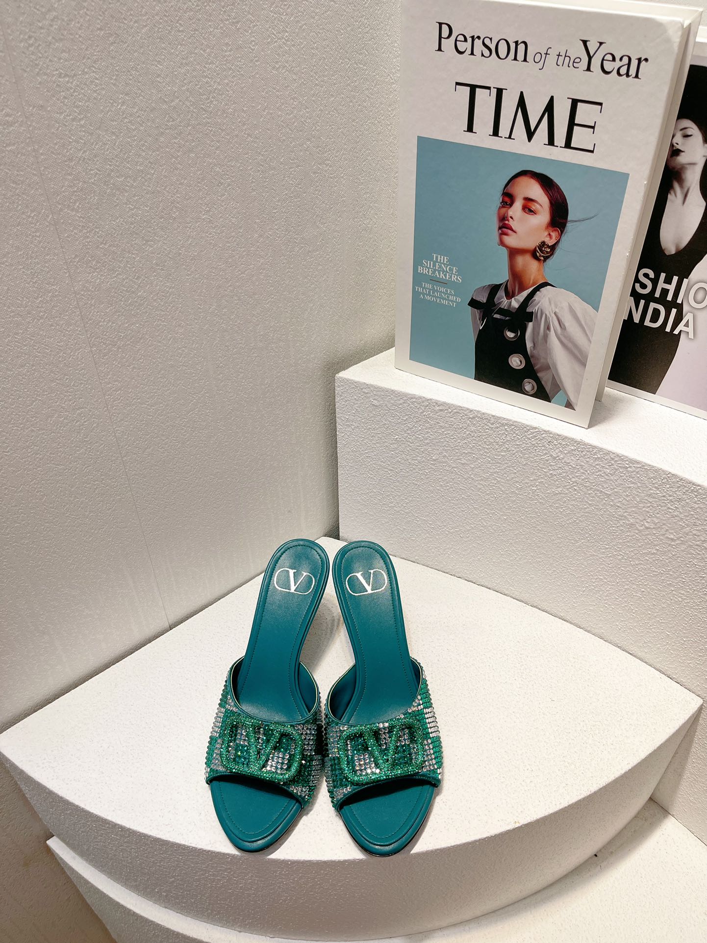 VT High Heeled Sandals Emerald Green Sheepskin 292850