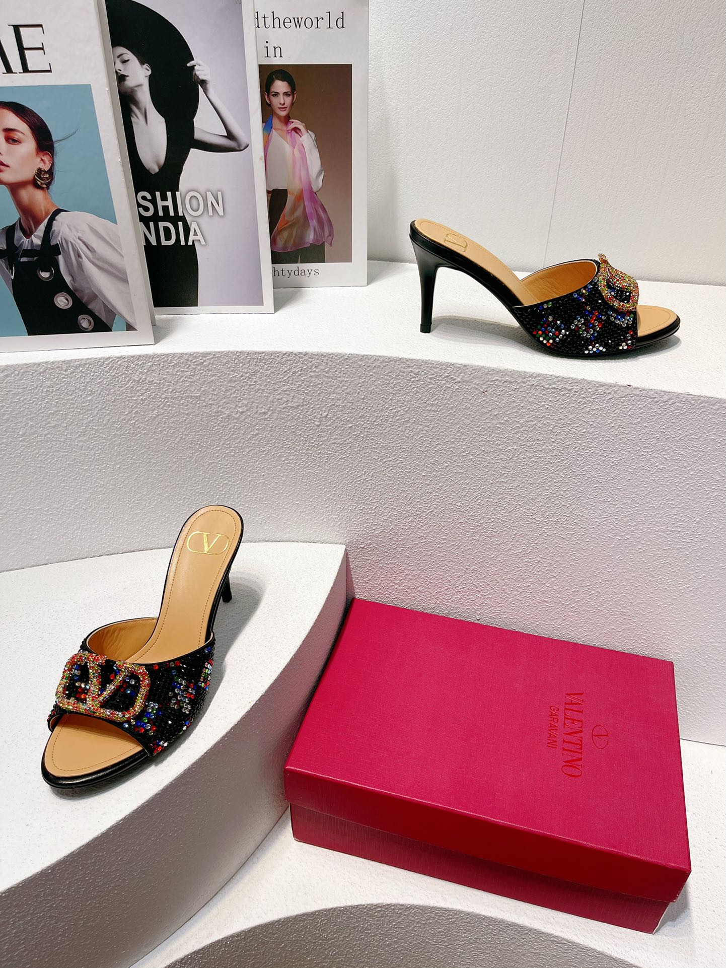 VT High Heeled Sandals Black Sheepskin 292851