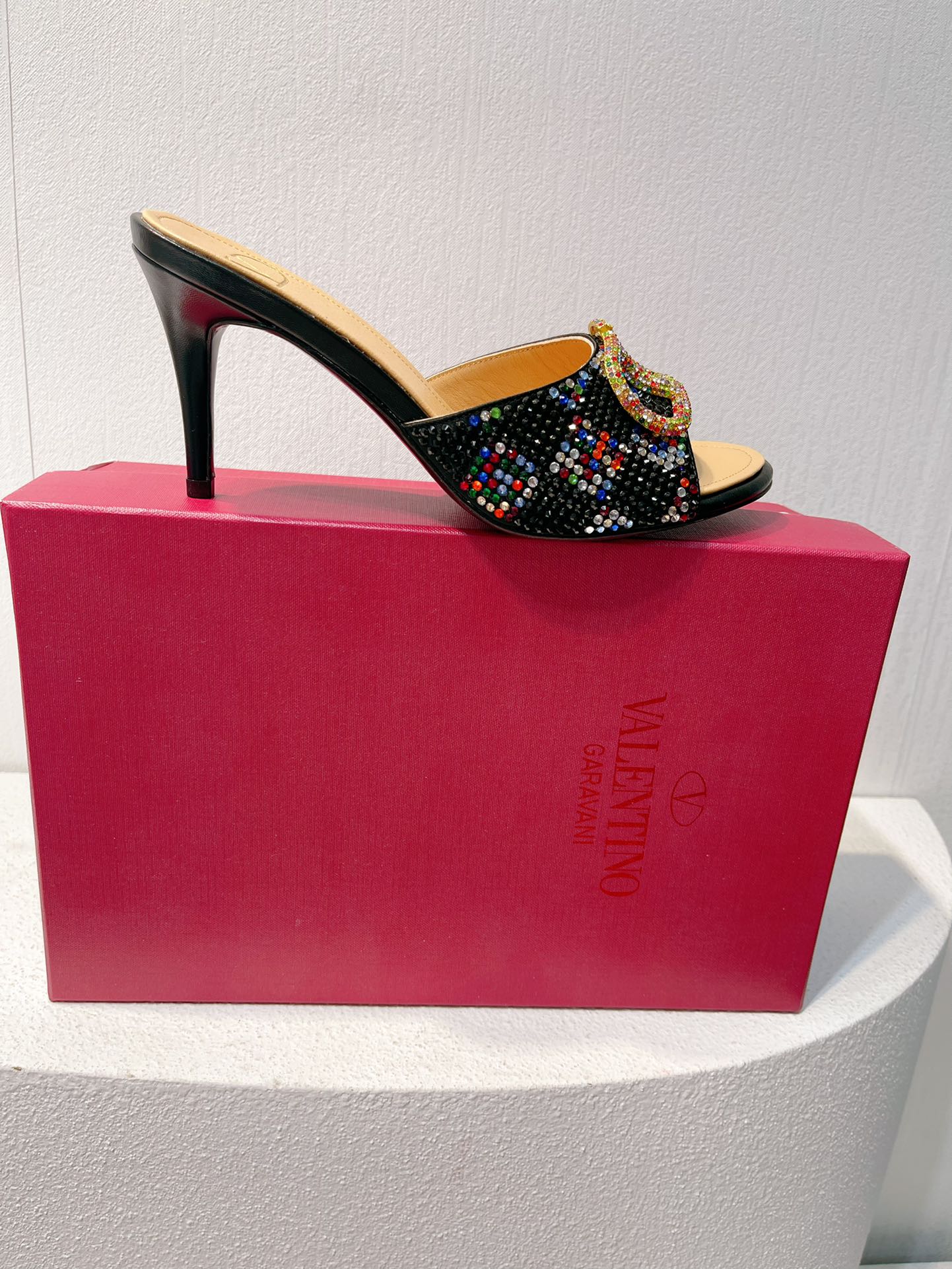 VT High Heeled Sandals Black Sheepskin 292851