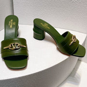 VT Leather Mules Dark Green Cowhide 292871