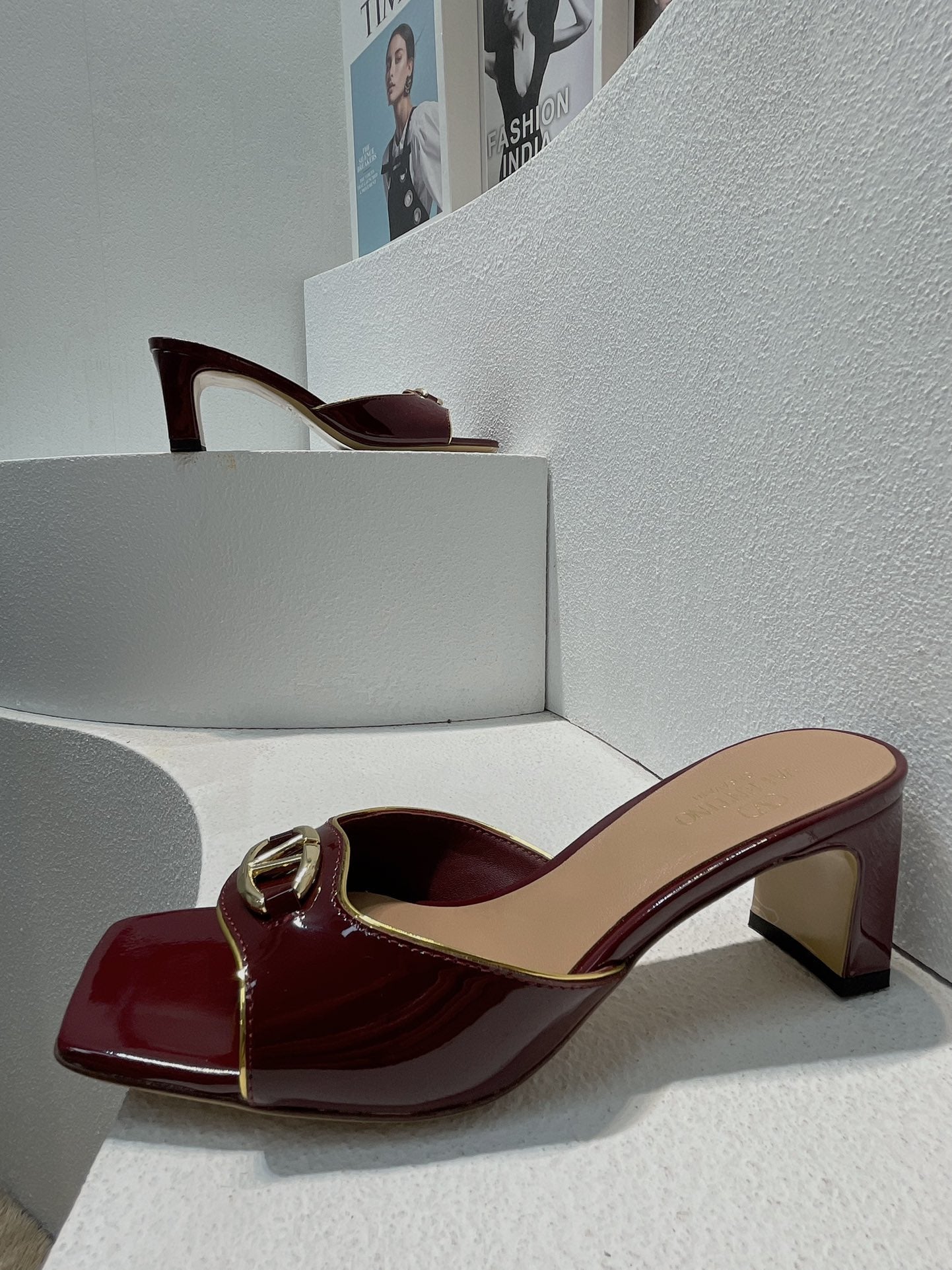 VT Mid Heel Mule Sandal Ruby Red Sheepskin 292761