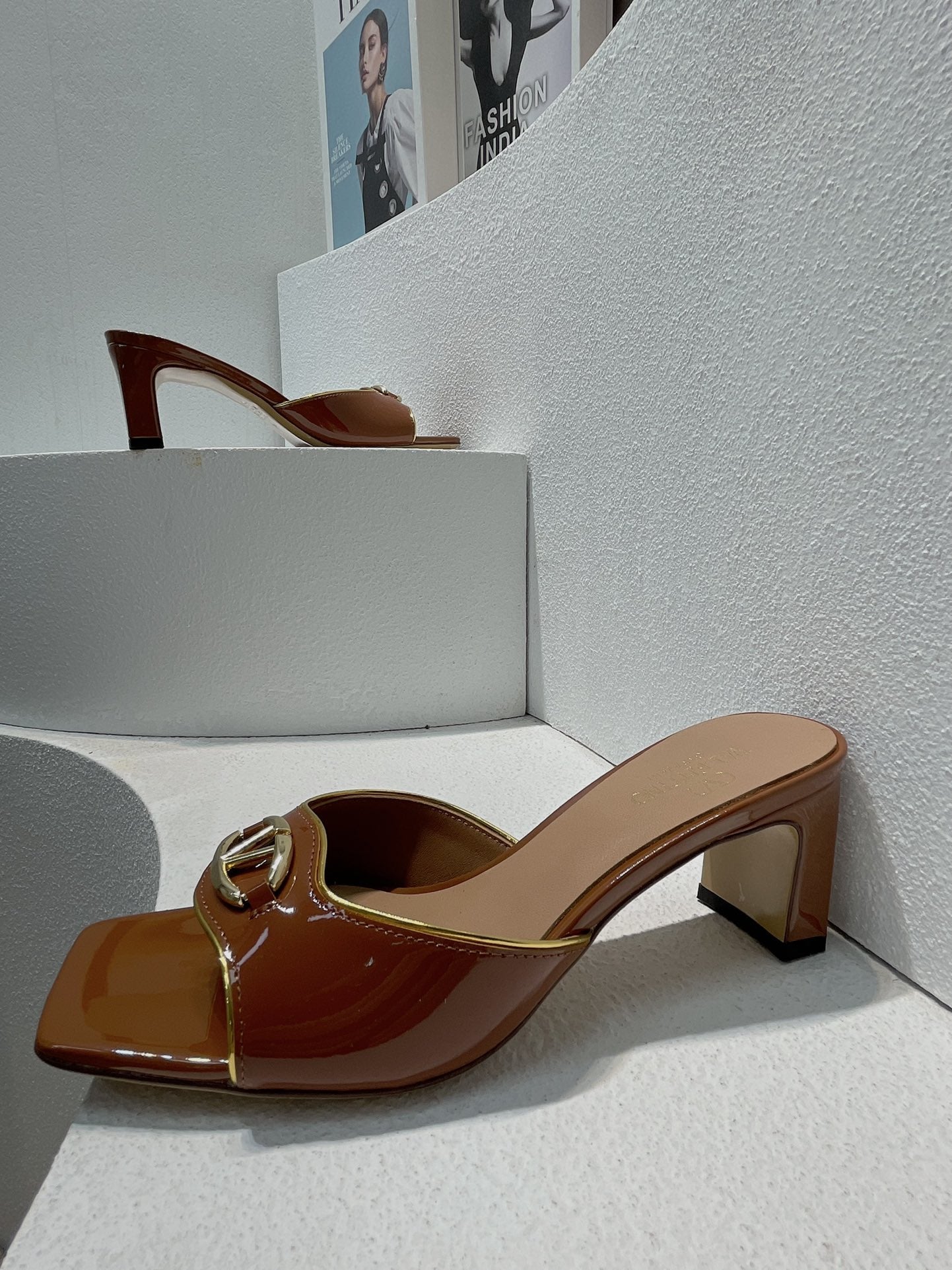 VT Mid Heel Mule Sandal Brown Sheepskin 292762