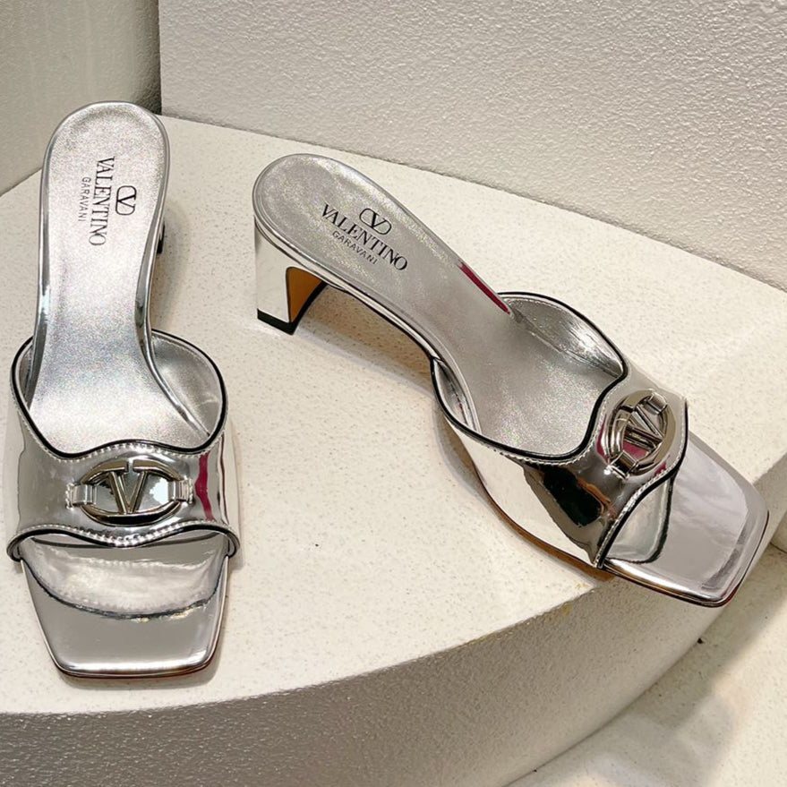 VT Mid Heel Mule Sandal Silver Sheepskin 292765