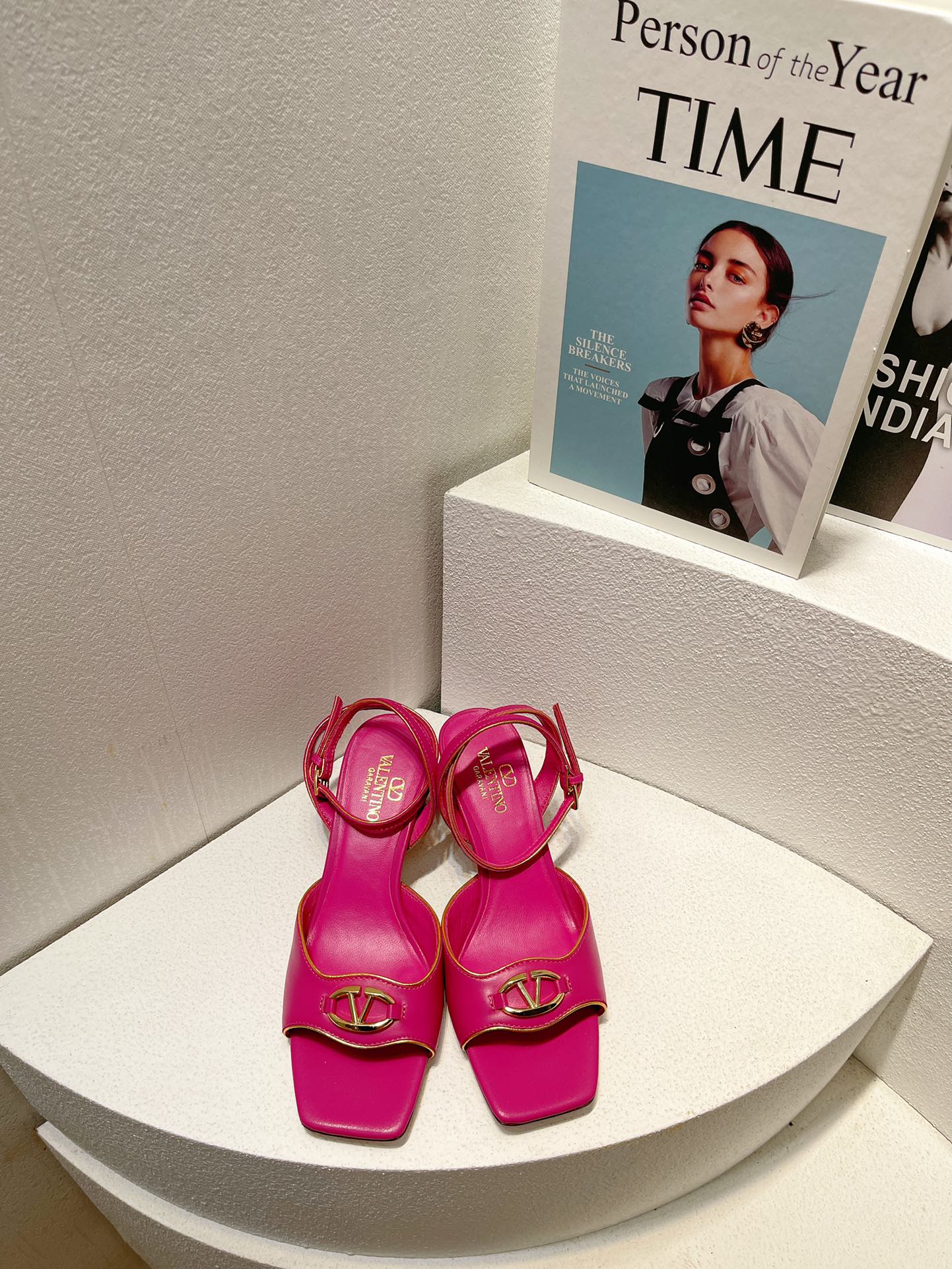 VT Sandals Heels 50mm Fuchsia Pink Cowhide 292772