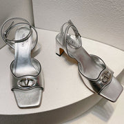 VT Sandals Heels 50mm Silver Cowhide 292775