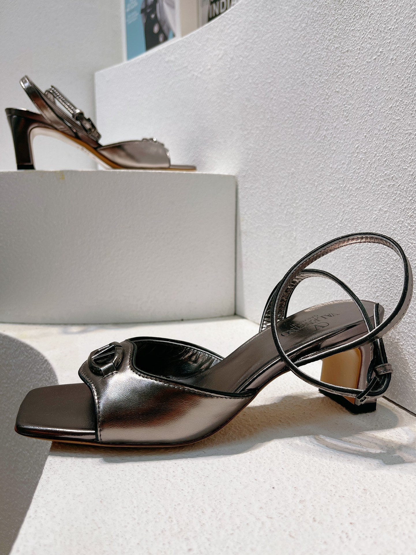 VT Sandals Heels 50mm Gray Cowhide 292776