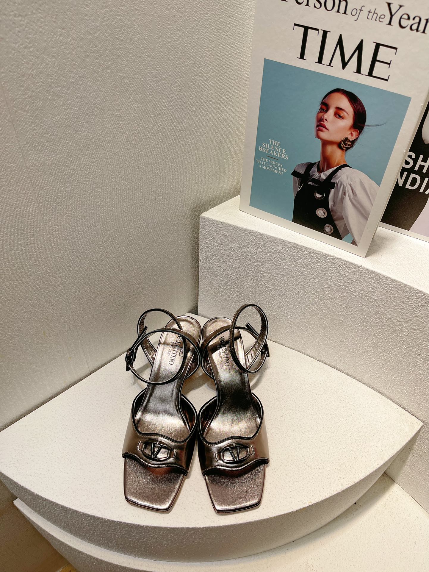 VT Sandals Heels 50mm Gray Cowhide 292776