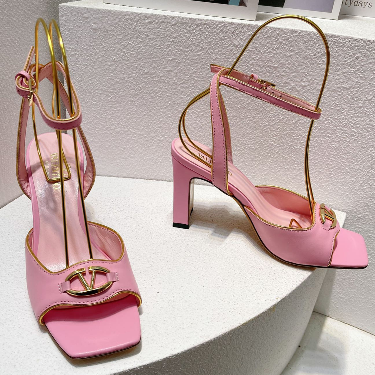 VT Sandals Heels 70mm Pink Cowhide 292782