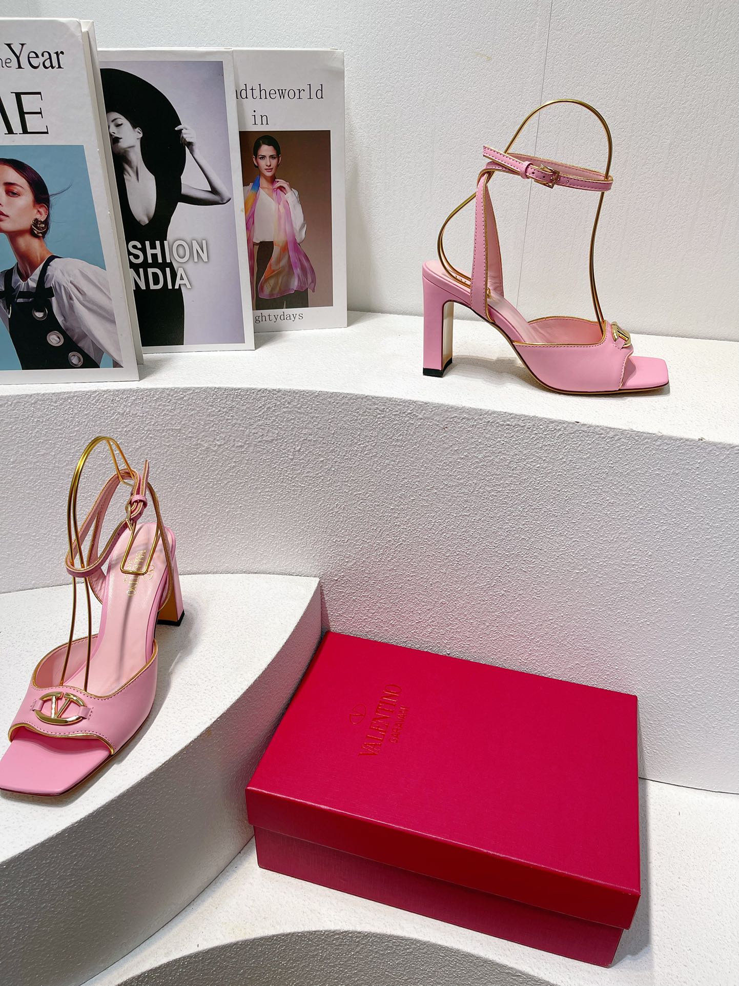 VT Sandals Heels 70mm Pink Cowhide 292782