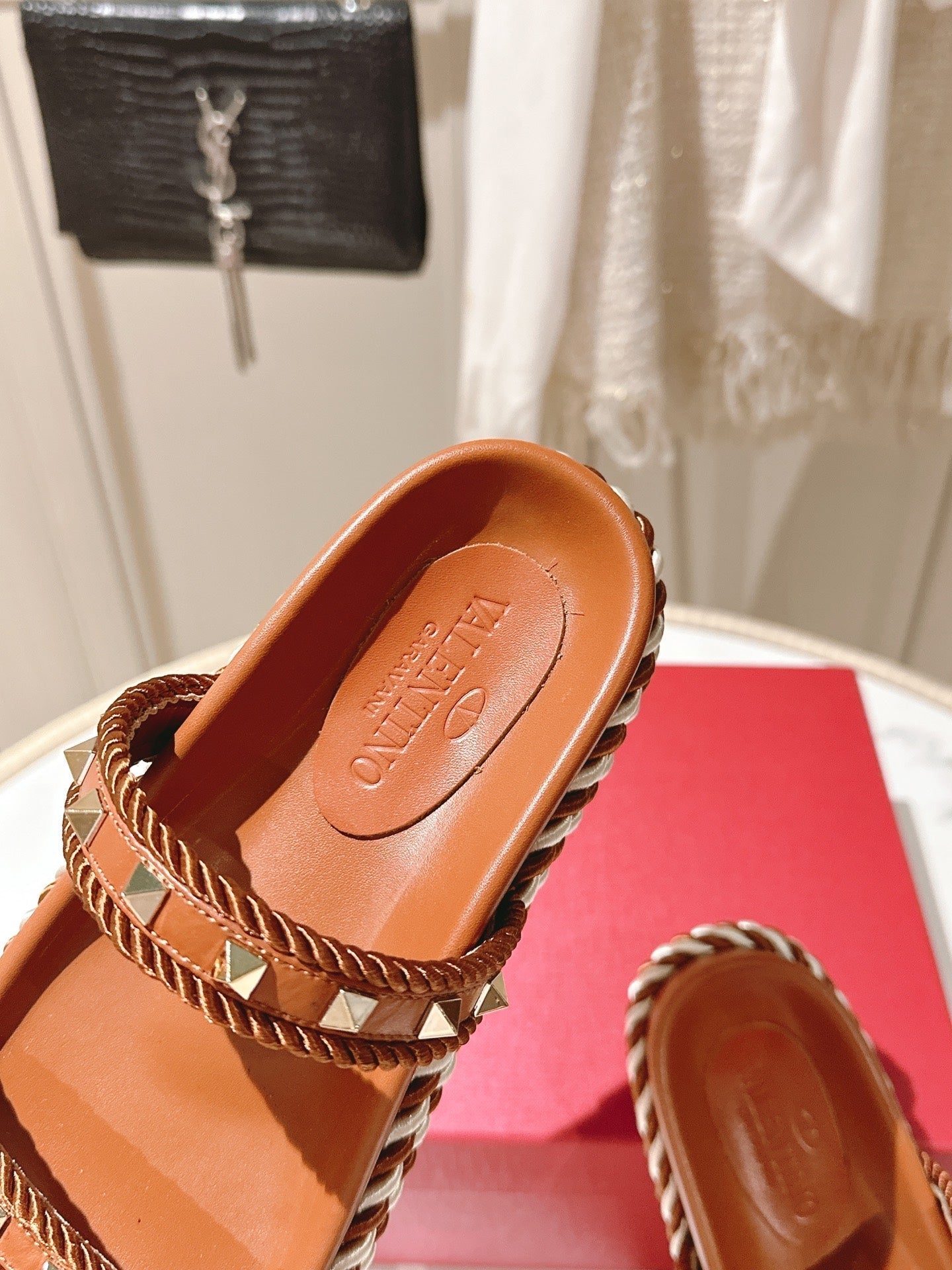 VT Rockstud Sandals Brown Espadrilles Cowhide 328127