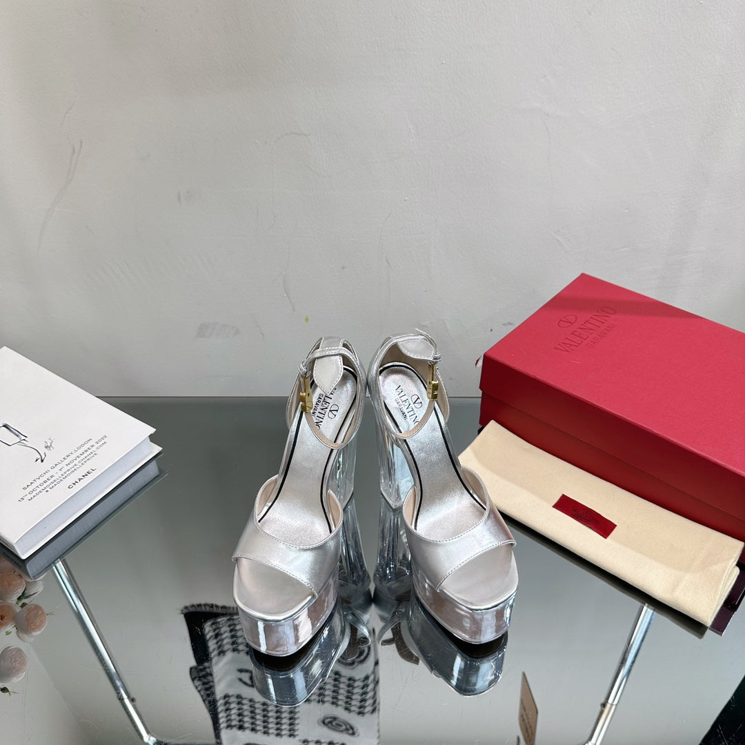 HIGH SANDAL 14CM IN SILVER CALFSKIN AND TRANSPARENT PVC