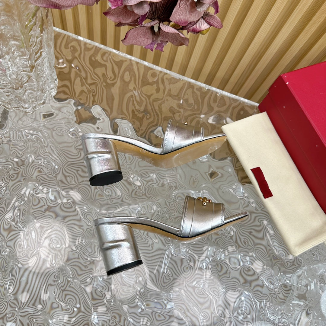 High Heel 70 Mule Sandal The Bold Edition Vlogo Square Toe Silver