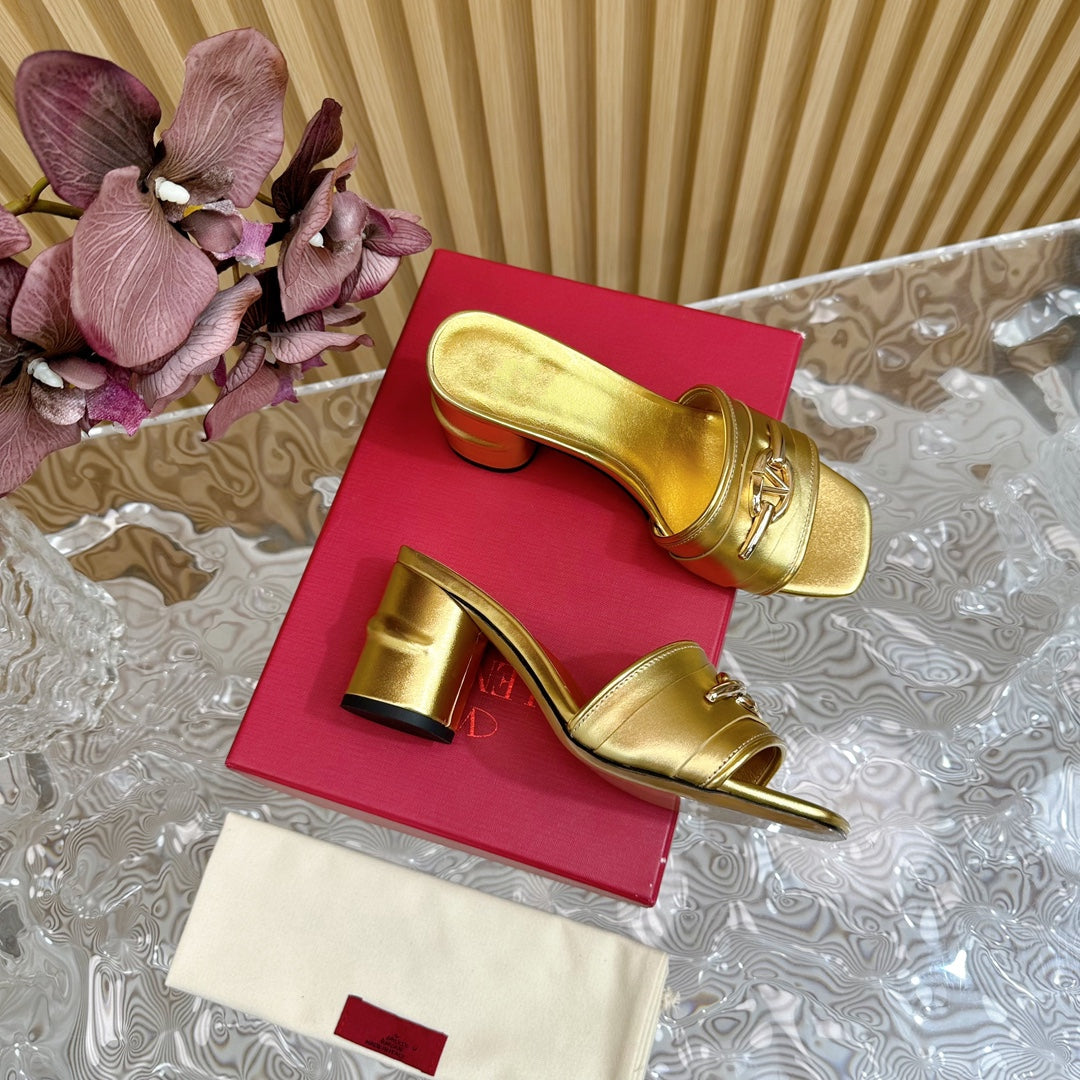 High Heel 70 Mule Sandal The Bold Edition Vlogo Square Toe Gold