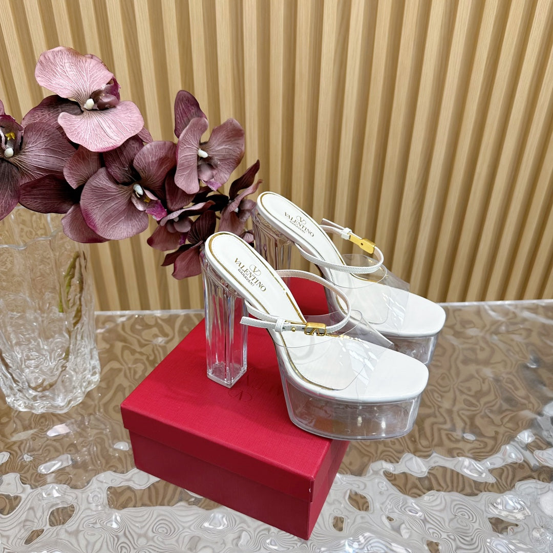 HIGH HEEL SANDAL 14CM IN WHITE CALFSKIN AND TRANSPARENT PVC