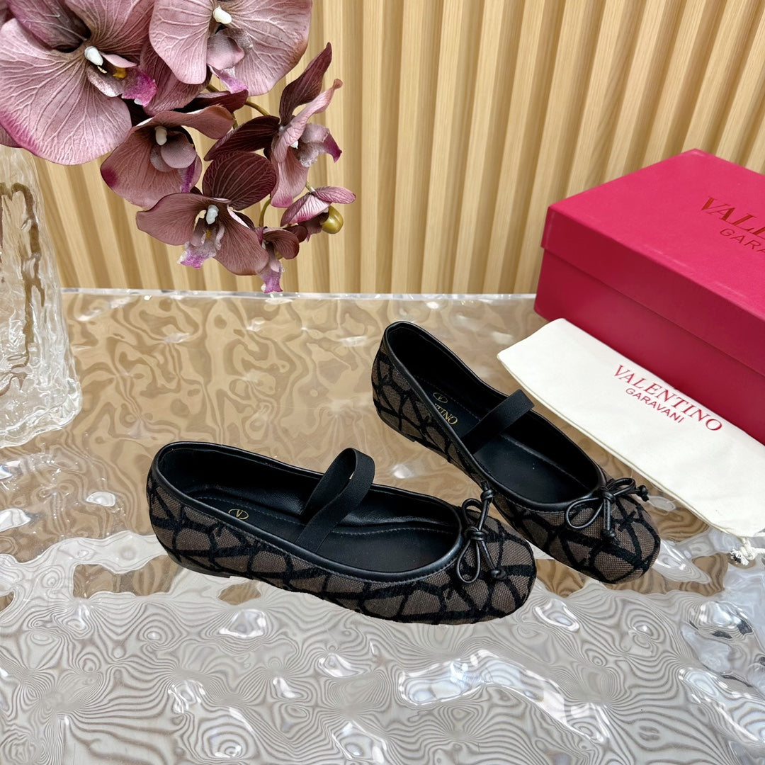 Ballerina In Toile Iconographe 20mm In Black Mix Earth Brown Cotton Canvas And Lambskin 102826