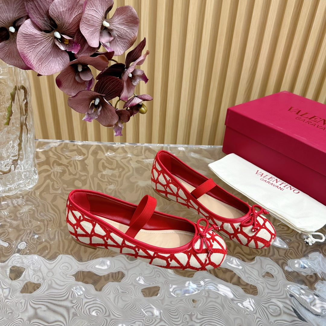 Ballerina In Toile Iconographe 20mm In Red Mix Beige Cotton Canvas And Lambskin 102832